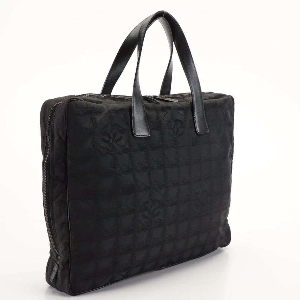 Chanel Logo Black Nylon & Leather Travel Ligne Document or Laptop Bag - Picture 2 of 7